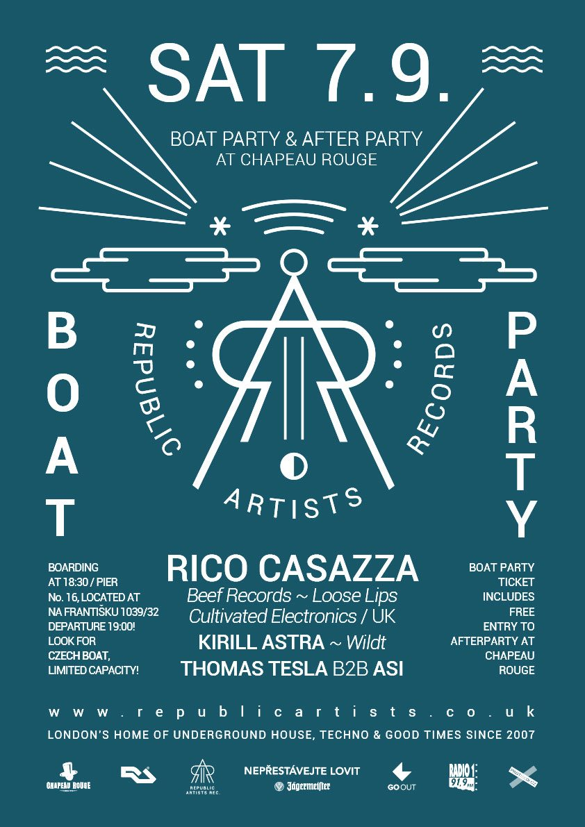 Republic Artists Boat Party and Afterparty: Rico Casazza (uk), Kirill Astra, Thomas Tesla - Flyer back