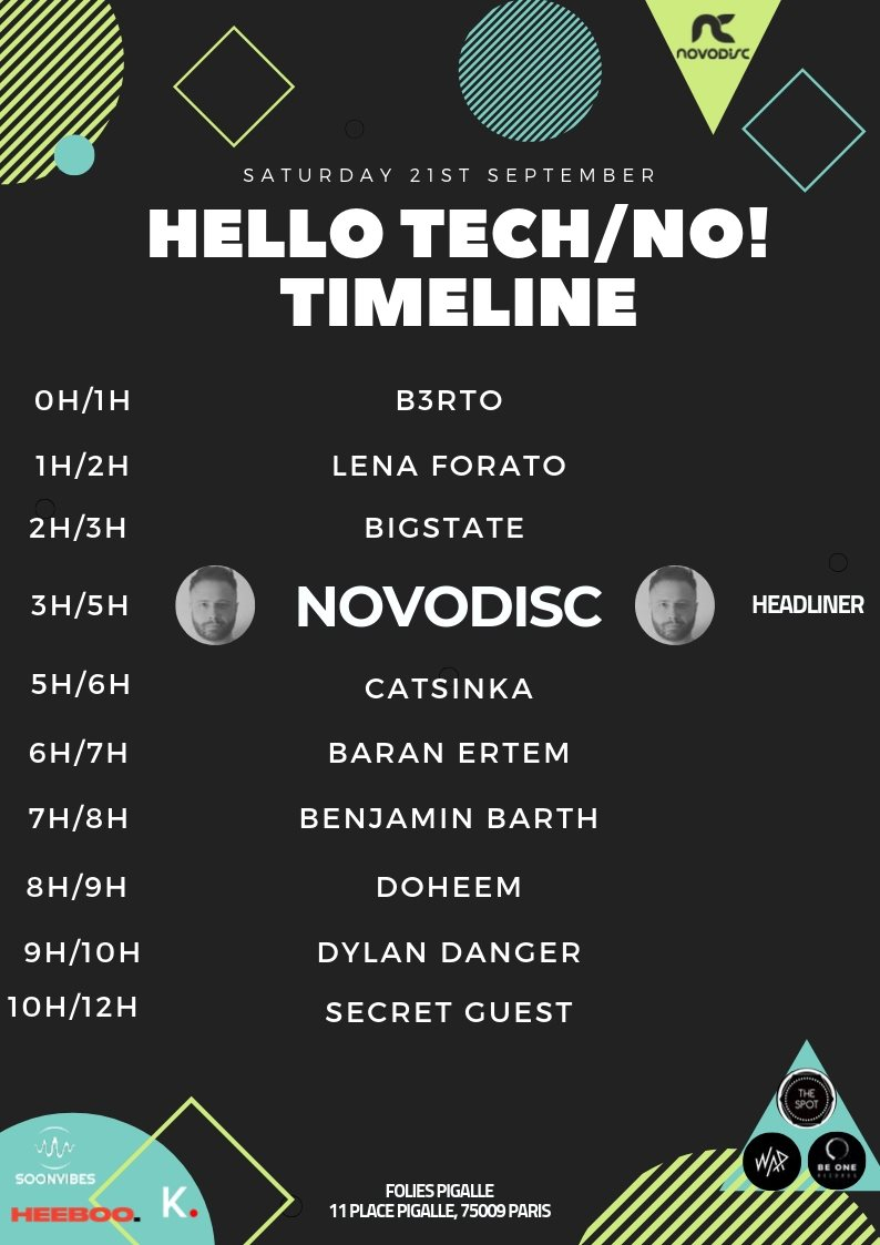 Hello Tech/No! - Novodisc x Catsinka x Bigstate (0h/12h) (Folies Pigalle - Paris) - Flyer back