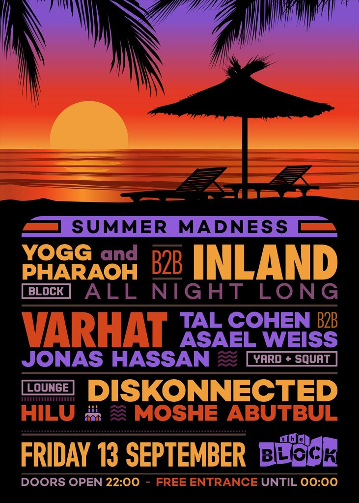 Block Summer Madness: Inland/Yogg/Pharaoh, Varhat, Diskonnected - Flyer front