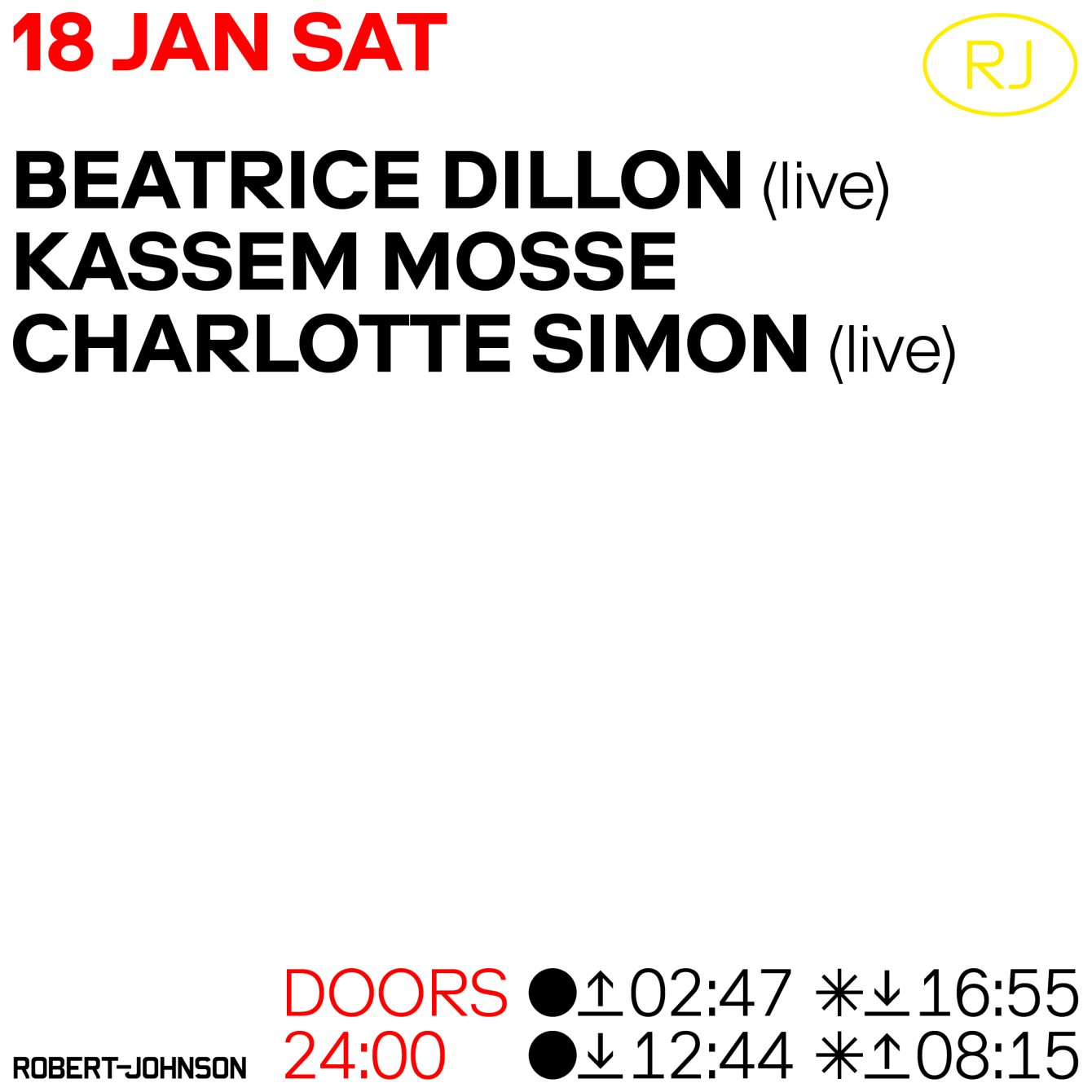 Beatrice Dillon (Live), Kassem Mosse, Charlotte Simon (Live) - Flyer front