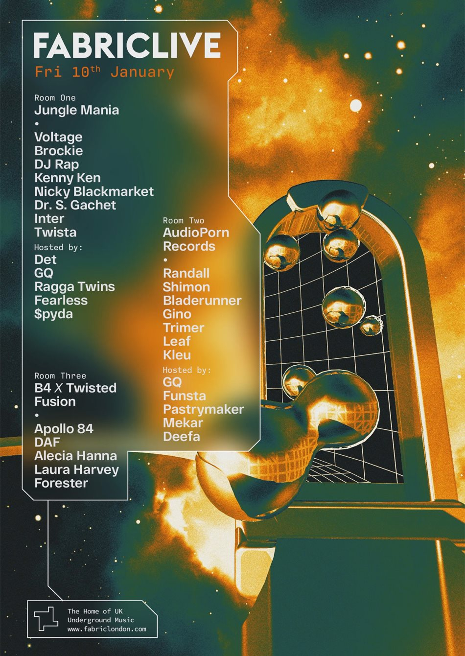 FABRICLIVE: Jungle Mania, Audioporn Records & B4 x Twisted Fusion - Flyer back