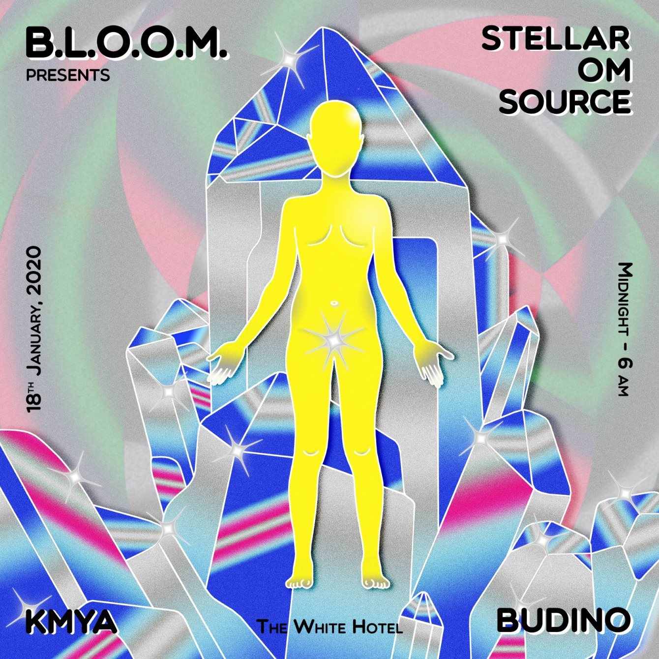 B.L.O.O.M. presents: Stellar OM Source & Budino - Flyer front