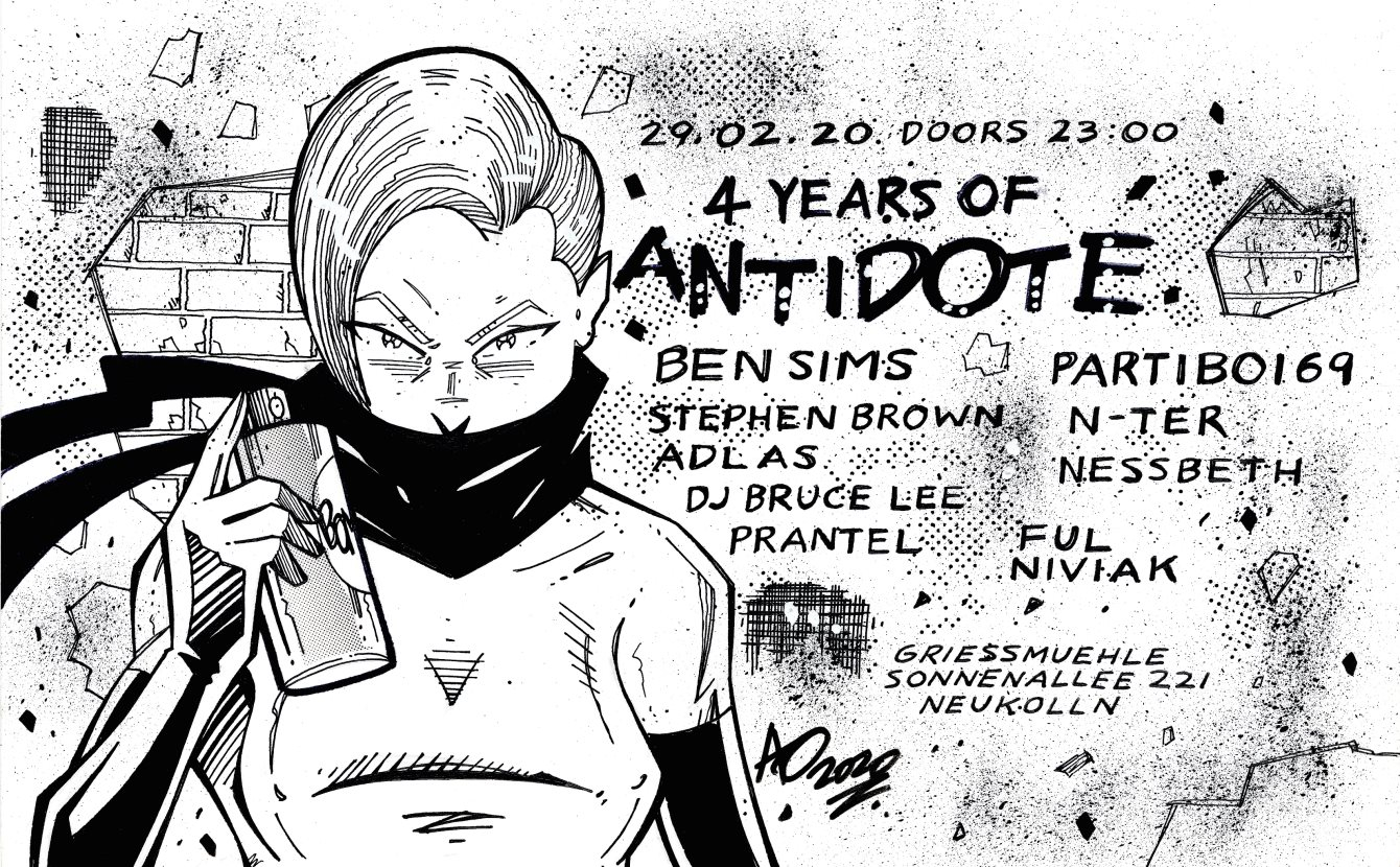 Griessmuehle im Exil - 4 Years Of Antidote - Flyer front