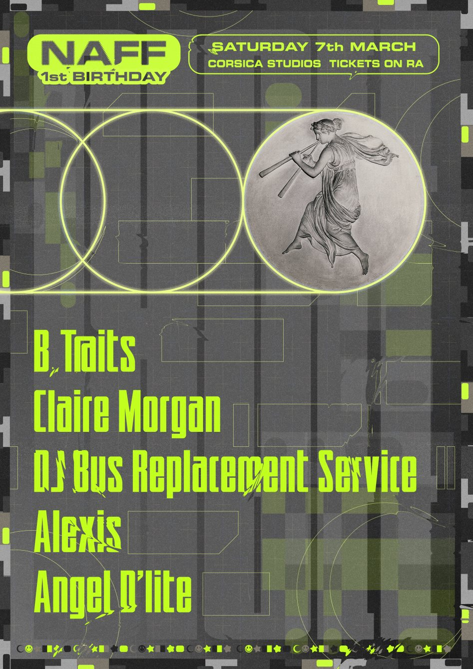 NAFF's 1st Birthday with B.Traits, Claire Morgan & More - Flyer front