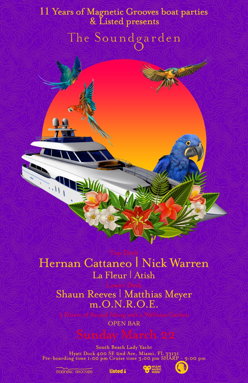[CANCELLED] The SoundGarden Cruise with Nick Warren, Hernan Cattaneo, La Fleur, Atish & Special Guests - Flyer front