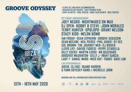Groove Odyssey Ibiza 2020 FT Joey Negro, Nightmares On Wax, DJ Spen More - Flyer front