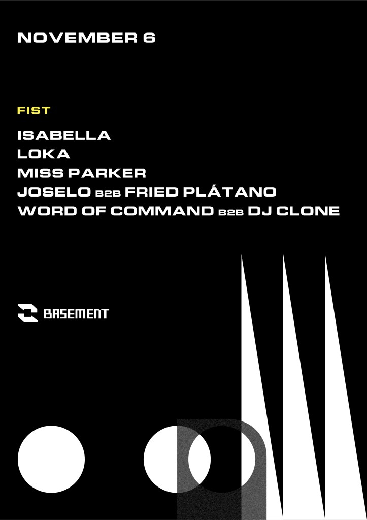 Fist: Isabella / Loka / Miss Parker / Joselo b2b Fried Plátano / Word of Command b2b DJ Clone - Flyer front