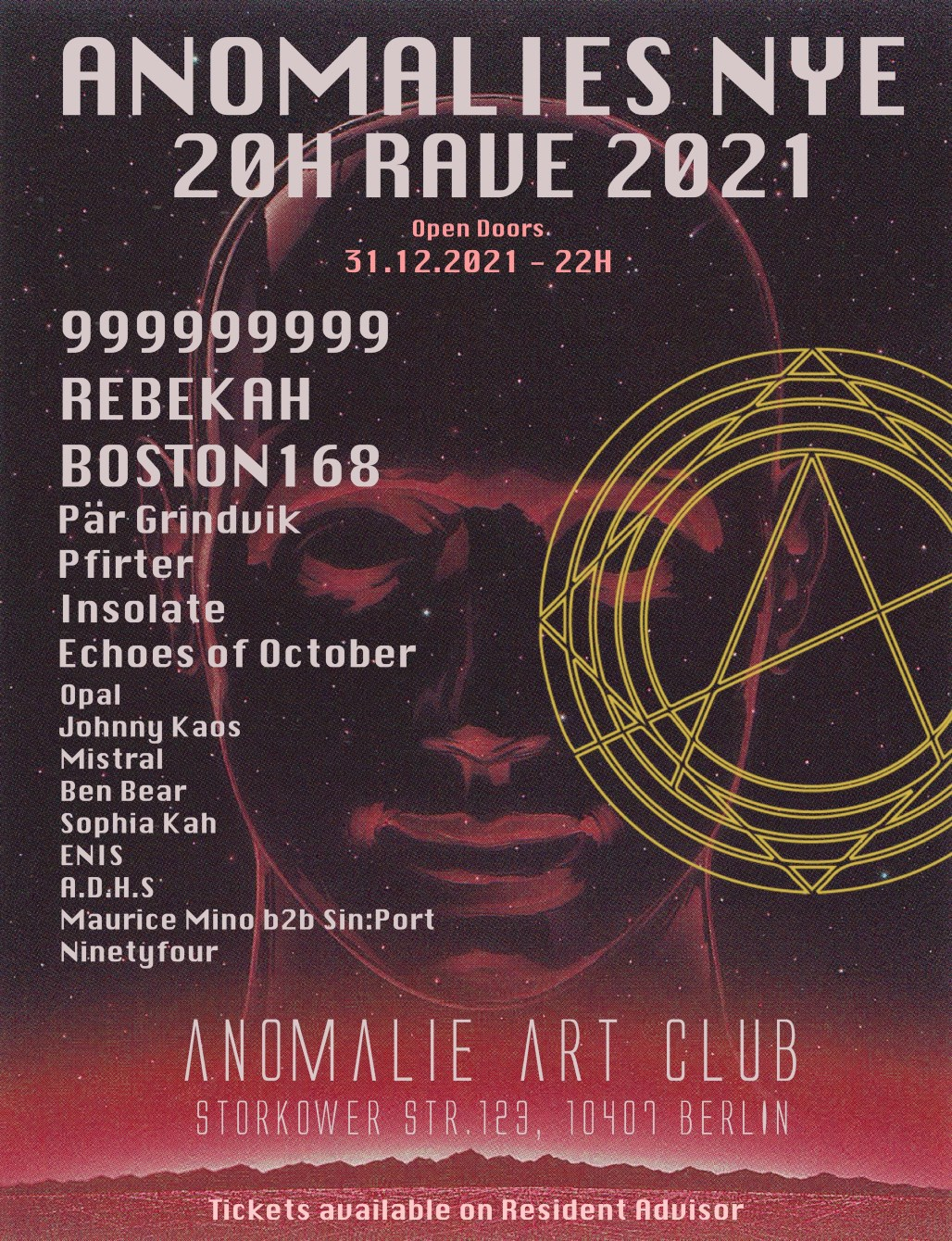 [CANCELLED] Anomalies NYE Rave 2021 - Flyer front