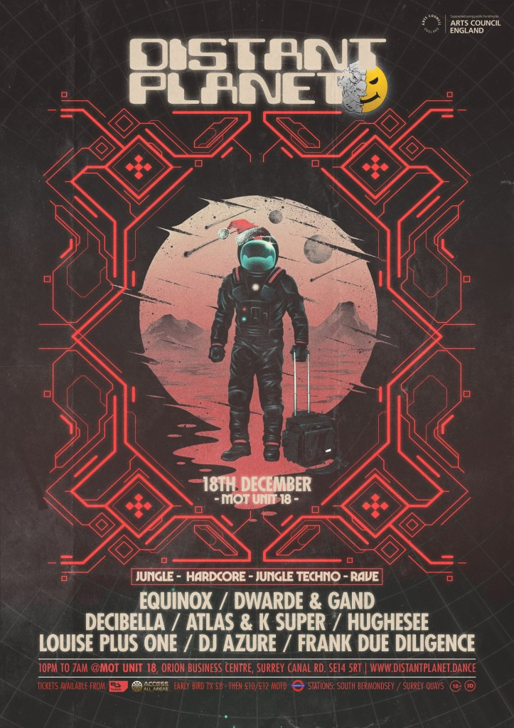 [CANCELLED] Distant Planet - Jungle and Hardcore Warehouse Rave - Flyer front