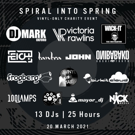 Spiral Into Spring - Twitch Fundraiser for World Cancer Research Fund - All Vinyl DJs - Flyer back