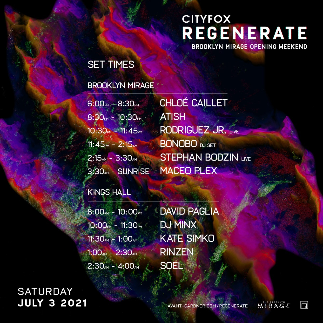 Cityfox Regenerate - Bonobo DJ Set, Maceo Plex, Stephan Bodzin & More - Flyer back