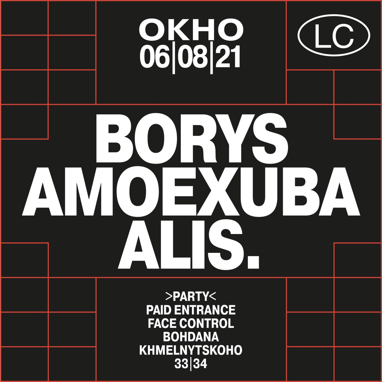 Limited Clubbing x Okno: Borys / Amoexuba / Alis - Flyer front