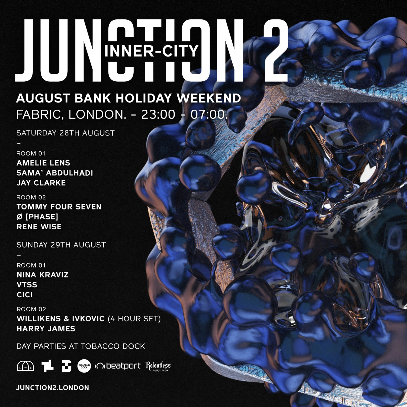 Junction 2: Inner-City at fabric: Amelie Lens, Tommy Four Seven, Sama' Abdulhadi & More - Flyer front