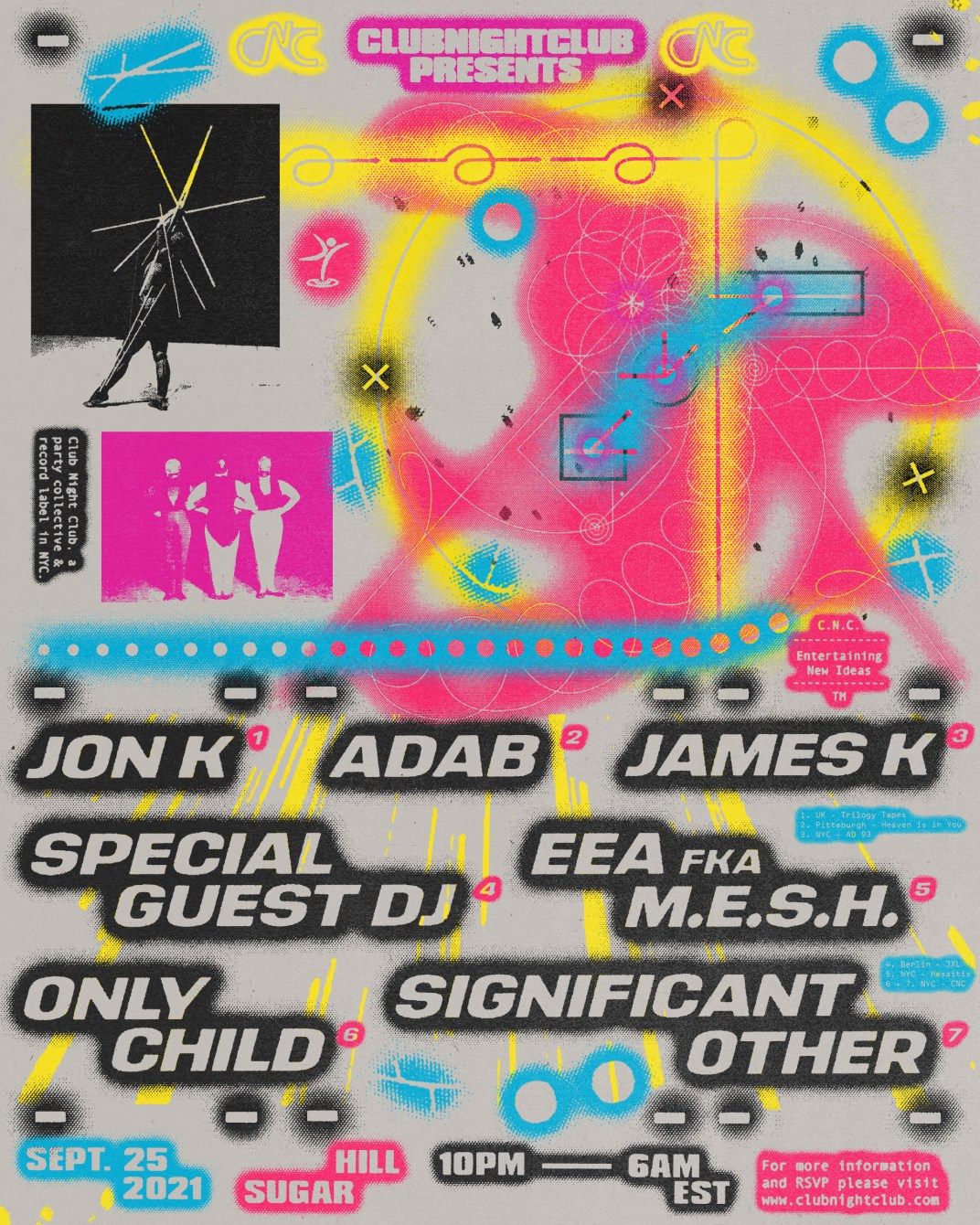 Club Night Club: Jon K, EEA (M.E.S.H.), Adab, James K - Flyer front