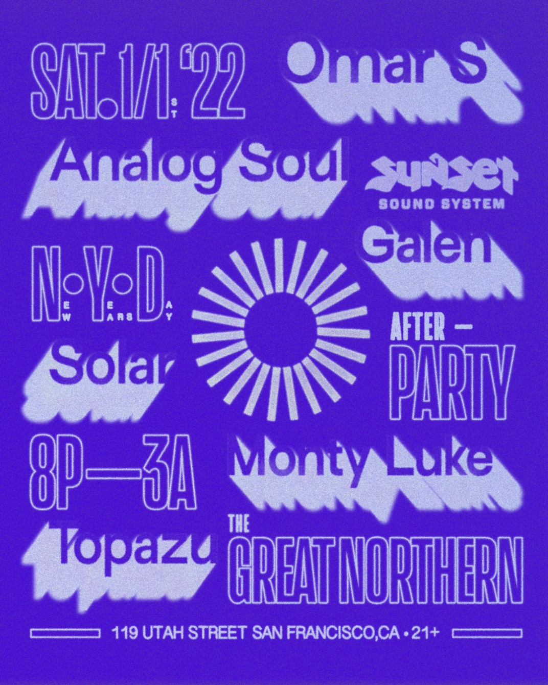 Sunset Sound System New Years Day After-Party 2022 - Flyer front