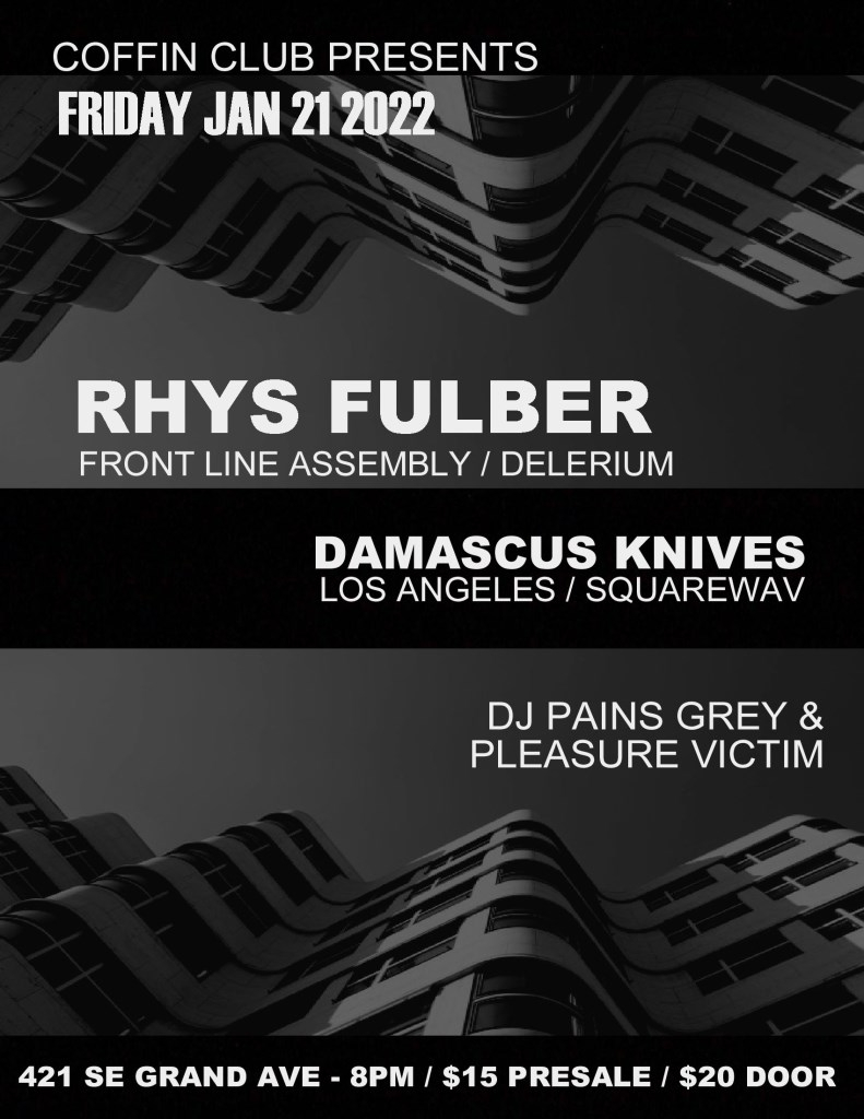 Rhys Fulber, Damascus Knives at Coffin Club - Flyer front