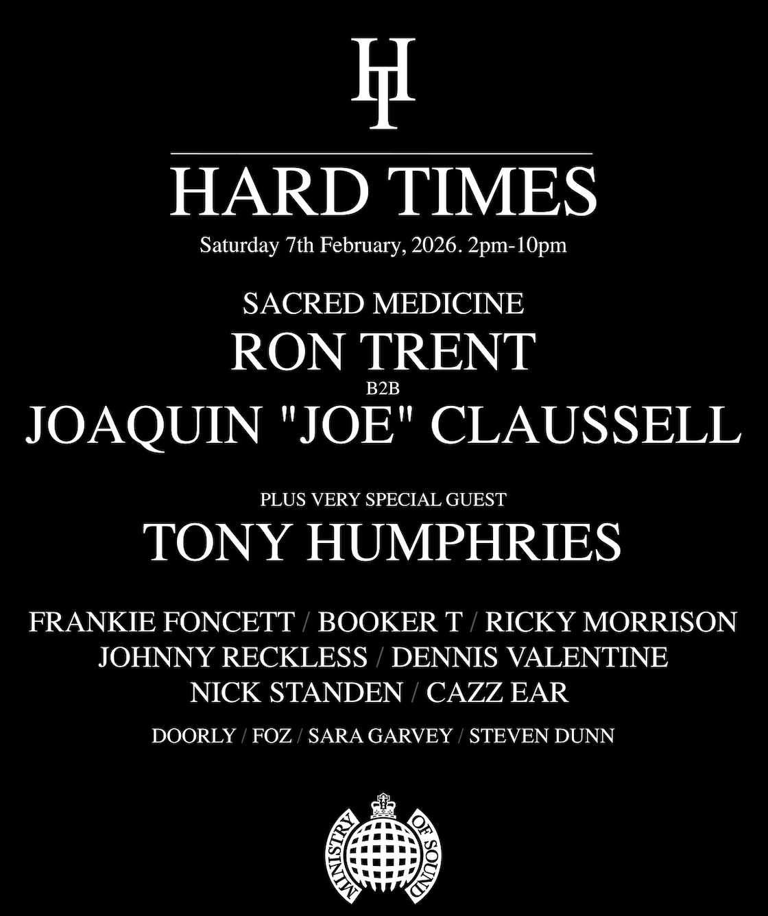 'Hard Times: Ron Trent, Joe Claussel, Tony Humphries + more' flyer image