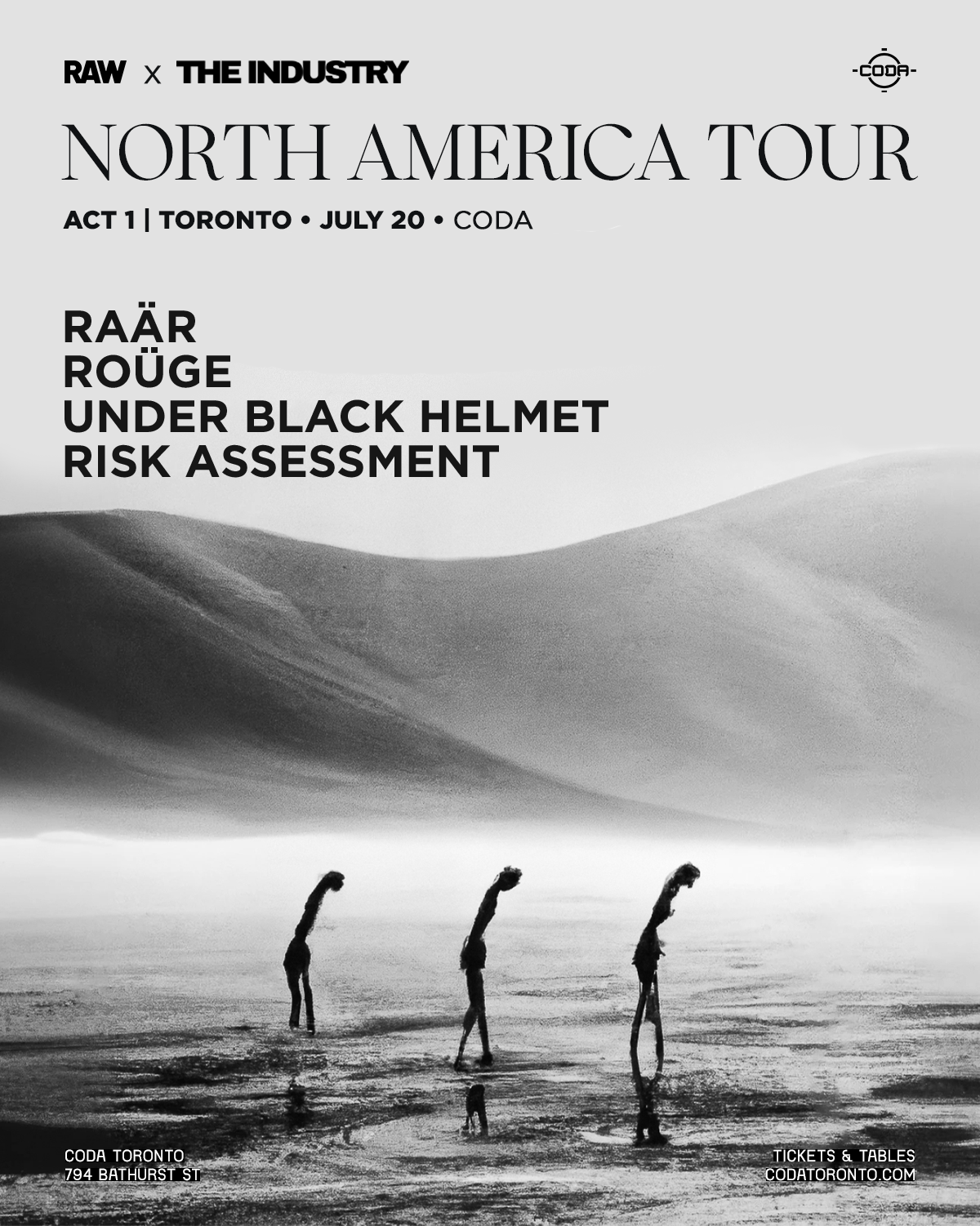 RAW North America Tour: ROÜGE, Under Black Helmet, Raär at Coda