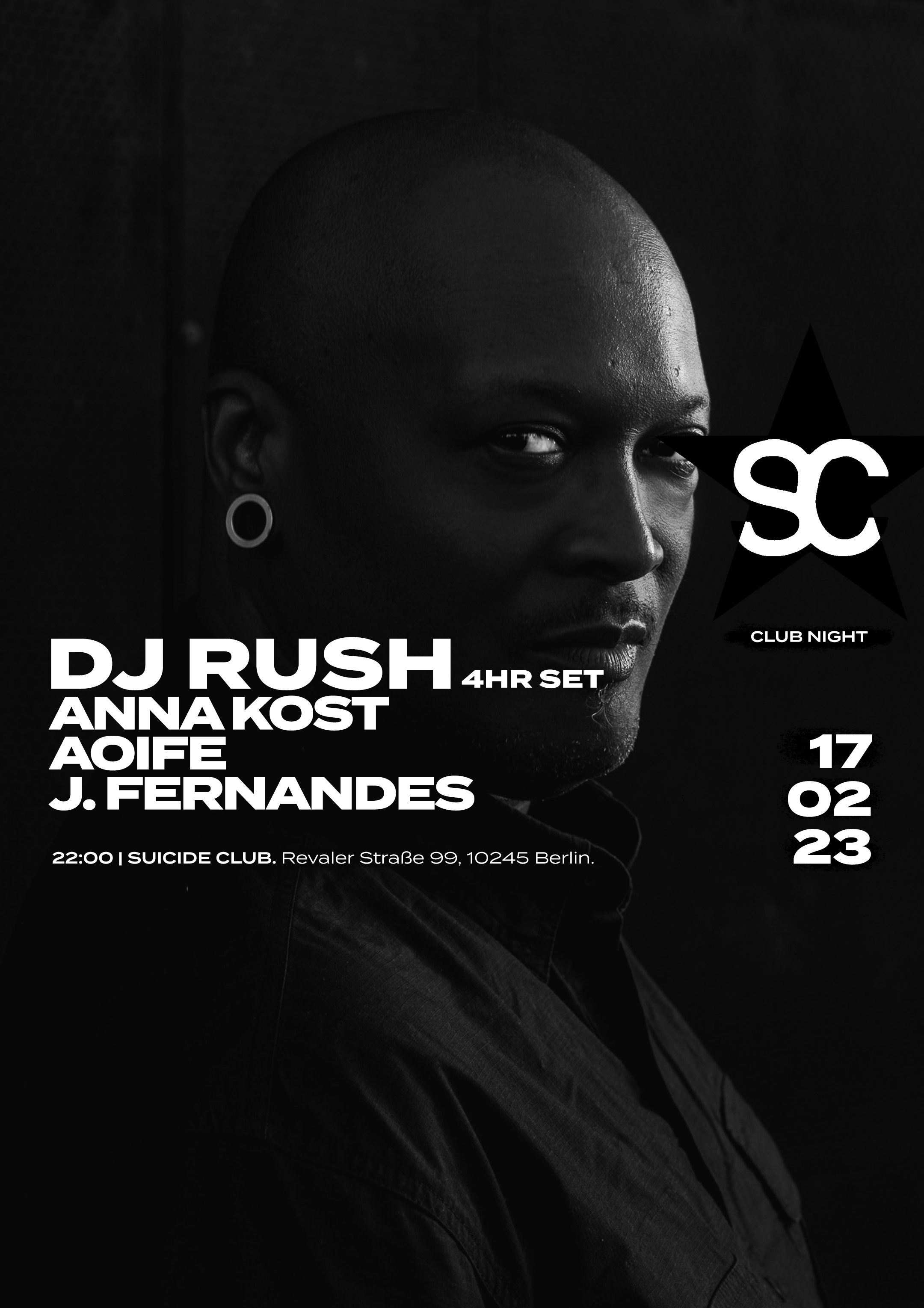 SCB || CLUB NIGHT with DJ Rush (4 hour set), J. Fernandes, Anna Kost, AOIFE  incl. Afterhour at Suicide Club, Berlin