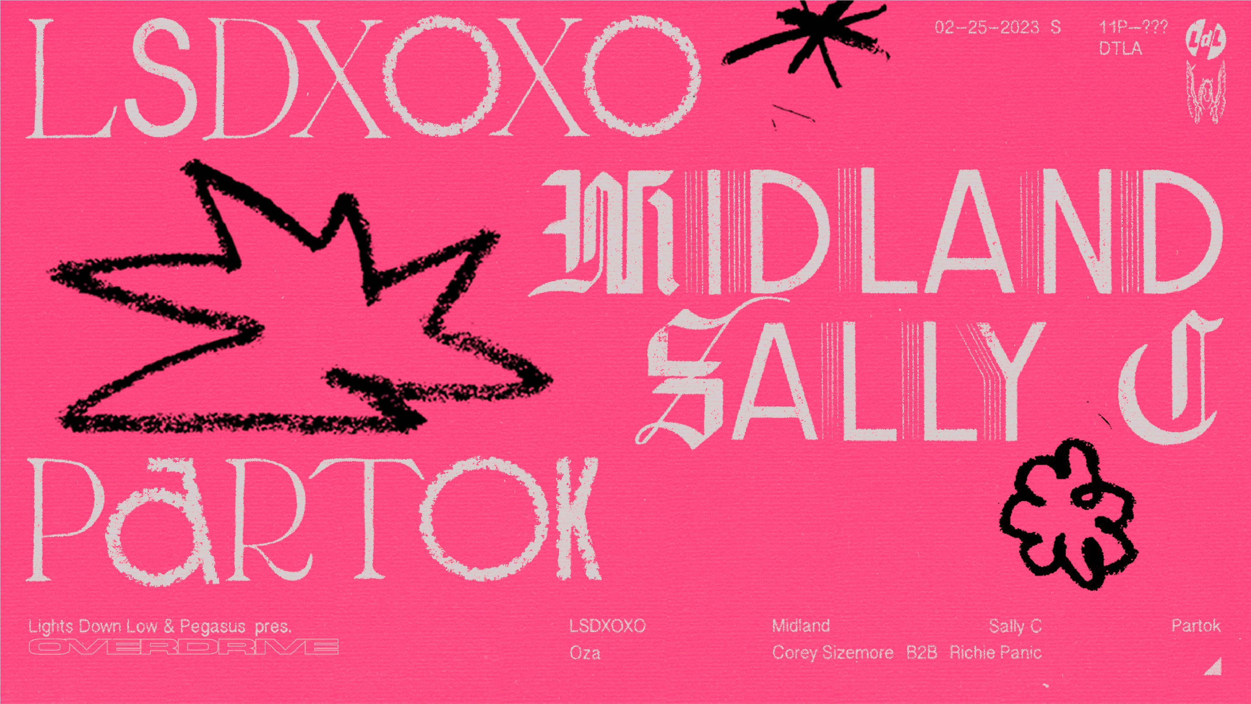 Lights Down Low x Pegasus present Overdrive LSDXOXO, Midland, Sally C, Partok and more at TBA