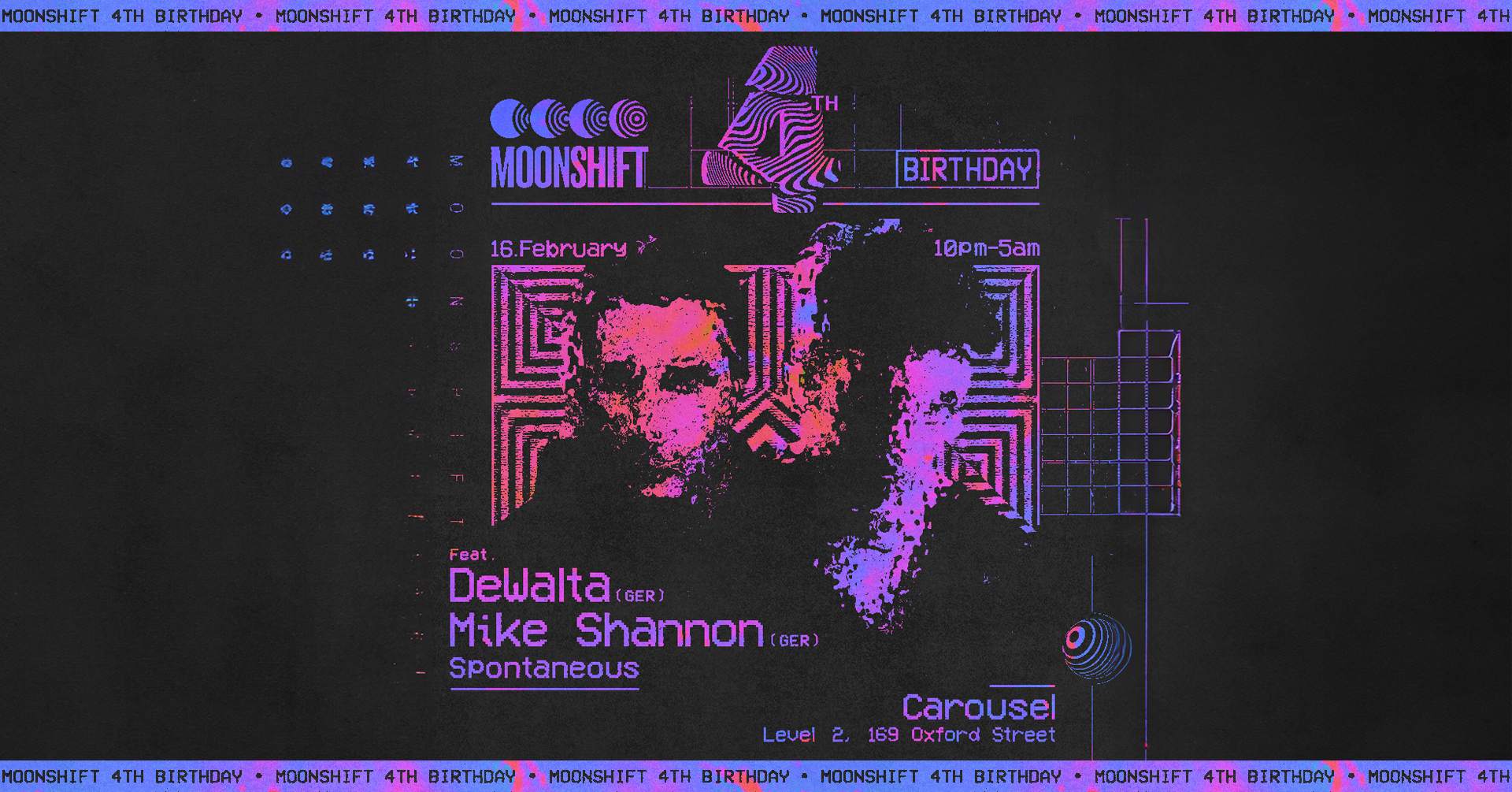Moonshift 4TH BIRTHDAY - 16th Feb Friday DeWalta - Mike Shannon - Spontaneous - Página frontal