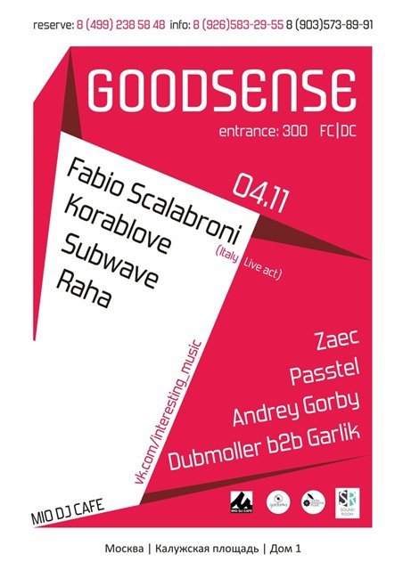 Goodsense At Mio - Fabio Scalabroni, Korablove, Raha, Subwave, Andrey Gorby, Zaec, Dubmoller B2b Garlik, Passtel - フライヤー表