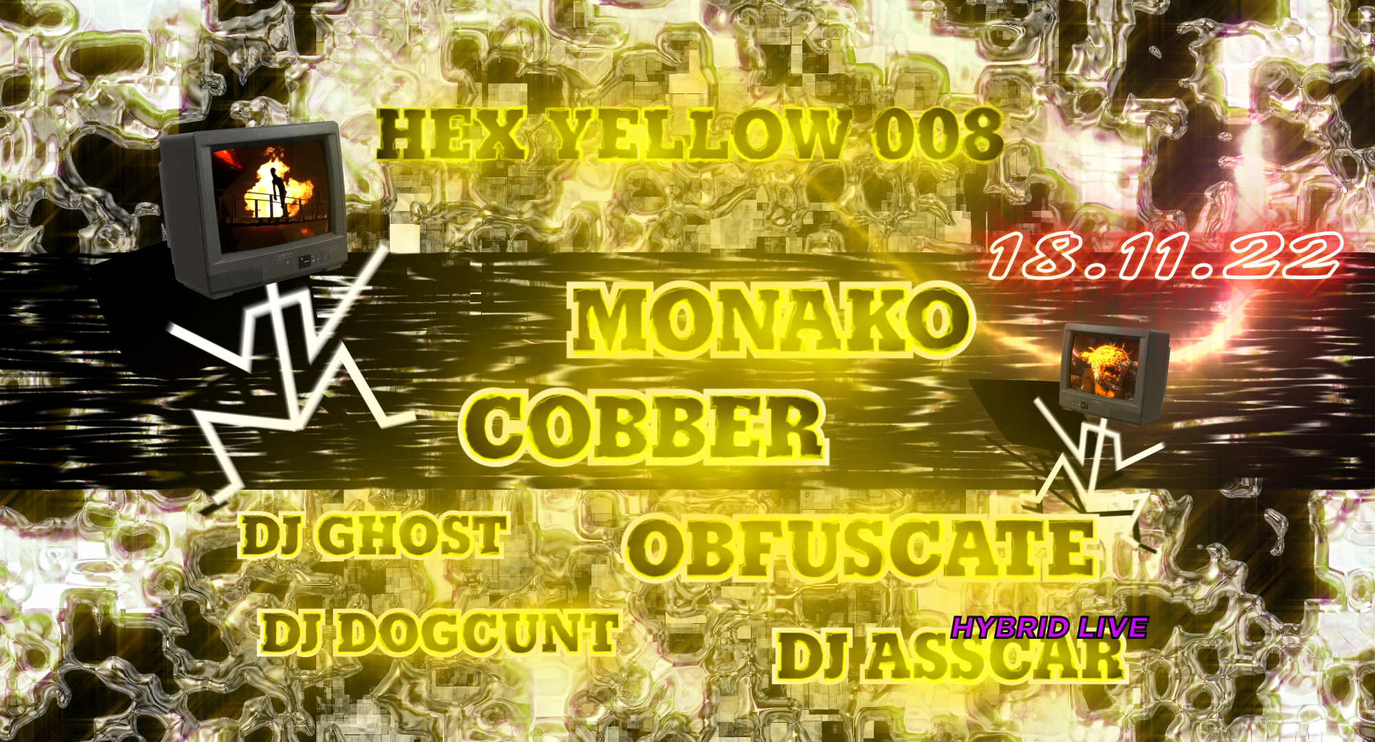 HEX YELLOW 008: Monako, Cobber, Obfuscate, DJ DOGCuNT, DJ GHOST, DJ ASSCAR - Página frontal