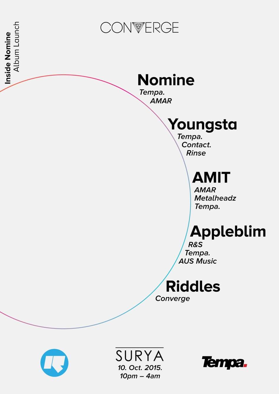 Converge & Nomine present:Inside Nomine Album Launch with Youngsta, Amit, Applebilm and Riddles - フライヤー表