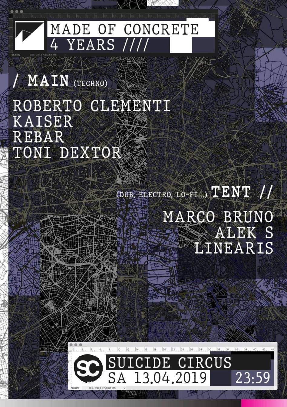 made of CONCRETE // 4 Years // with Kaiser, Roberto Clementi, Marco Bruno - フライヤー表