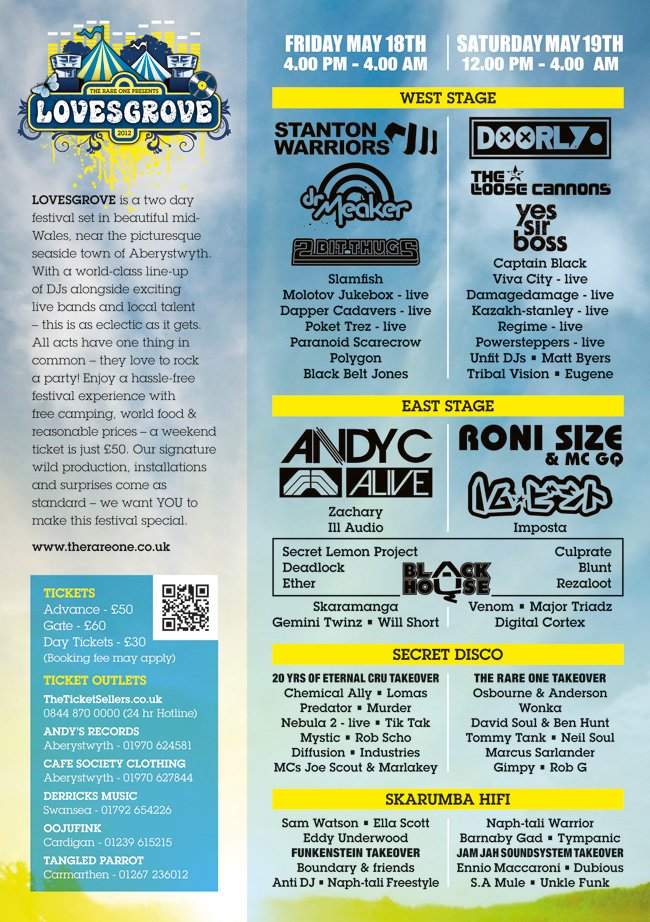 Lovesgrove 2012 feat. Andy C, Stanton Warriors, Doorly, Roni Size, 16 Bit, Dr. Meaker + more - Página trasera