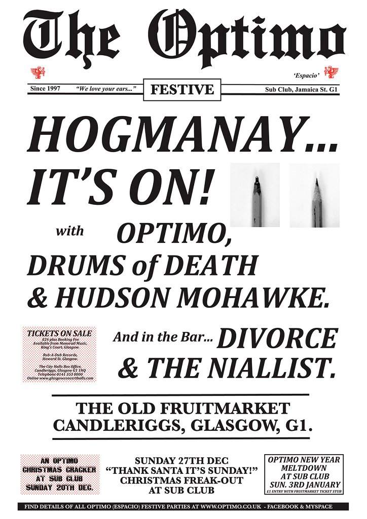 Optimo Hogmanay Party 2009 - フライヤー表