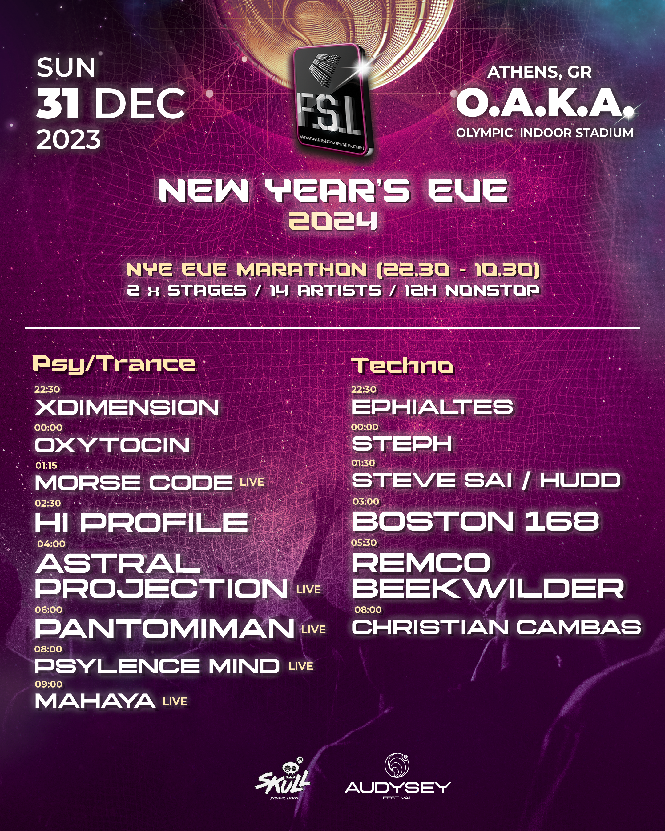FSI NYE Fest - 2 x Stages - Olympic Indoor Stadium of Athens - フライヤー裏