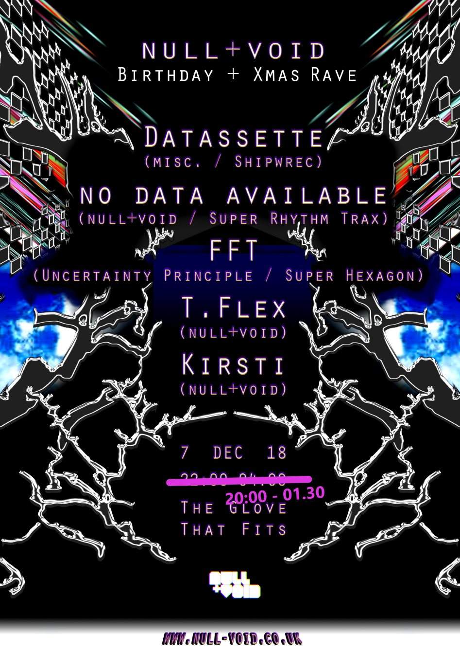 null+void Birthday with Datassette, no data available, FFT, T-Flex Kirsti - フライヤー表