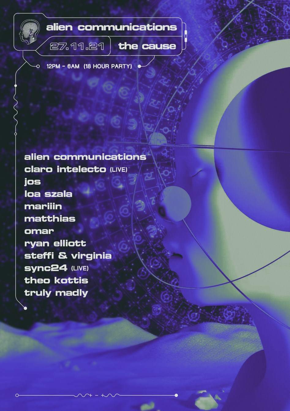 Alien Communications: Claro Intelecto (Live), Steffi & Virginia, Ryan Elliott, Omar & Matthias - フライヤー表