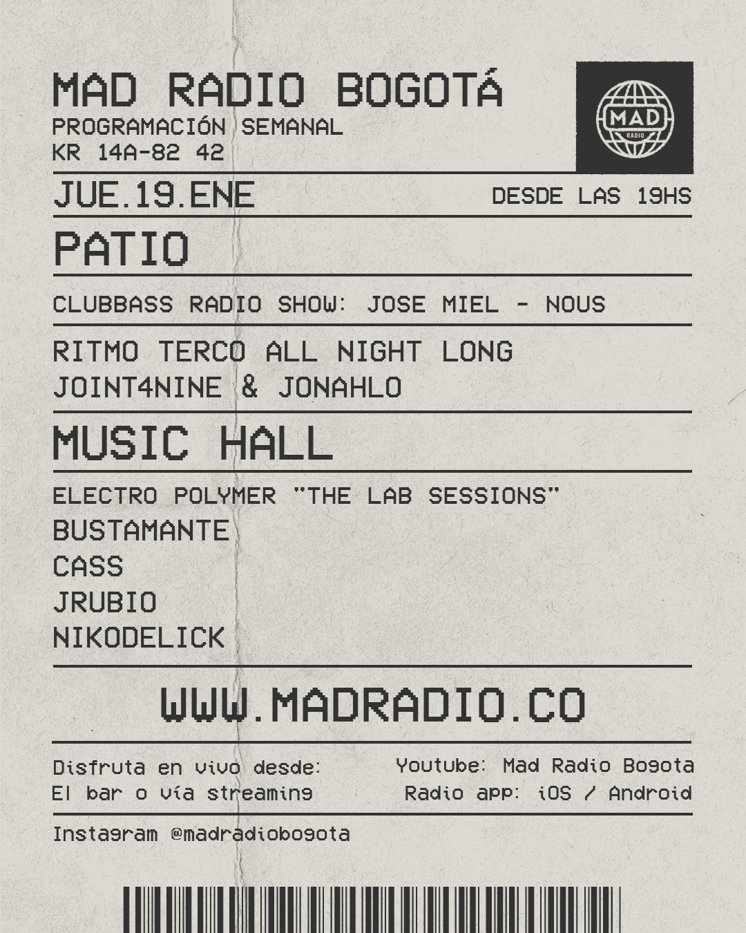 Mad Radio / Clubbass / Ritmo Terco / The Lab Sessions - Página frontal