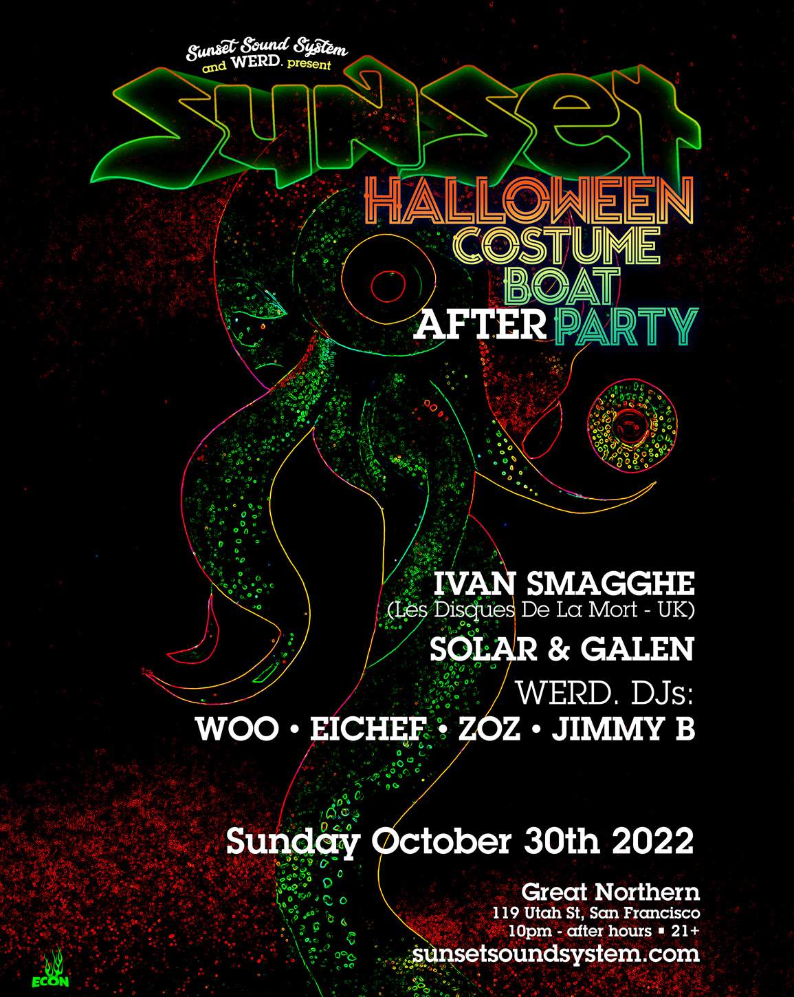 Sunset Sound System Halloween Costume Boat + AfterParty 2022 at San