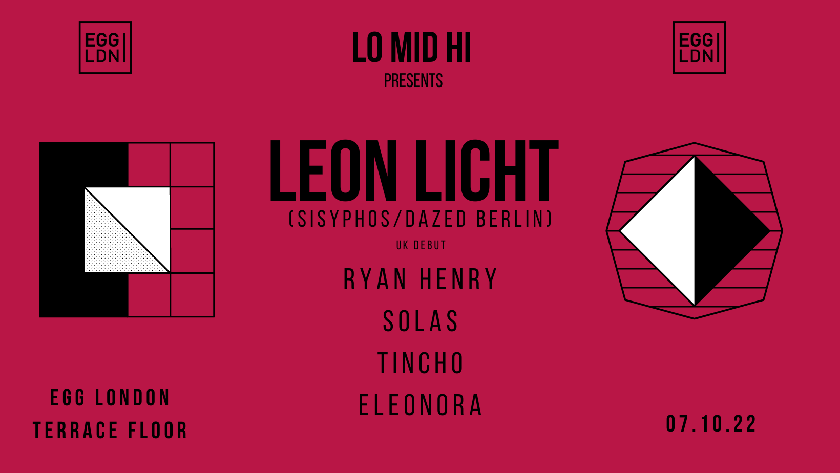 Fridays at EGG: LO MID HI presents - Leon Licht, Ryan Henry, Solas, Tincho & Eleonora - Página frontal