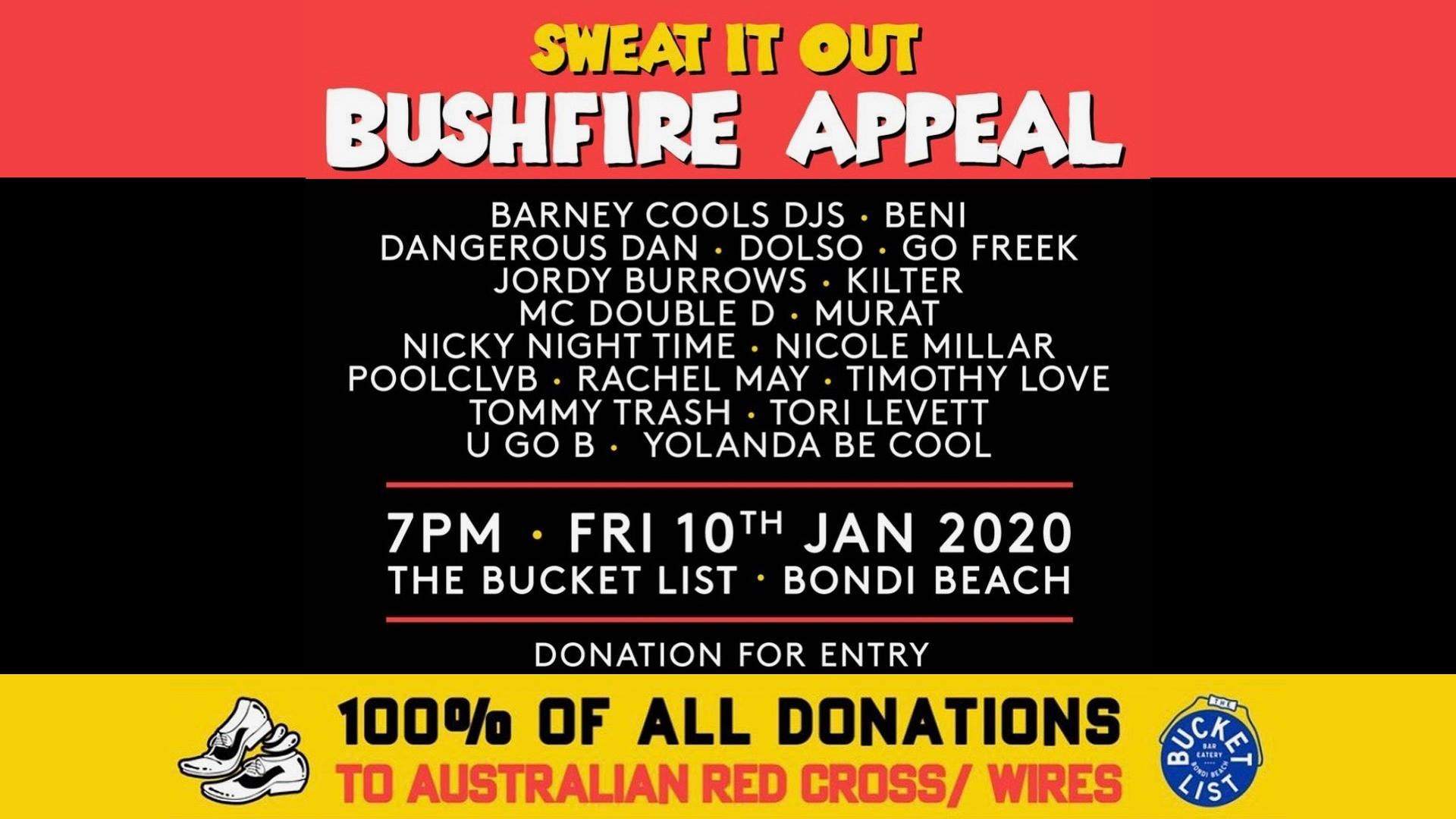 Bushfire appeal. Sweat it out x The Bucket List - Página frontal