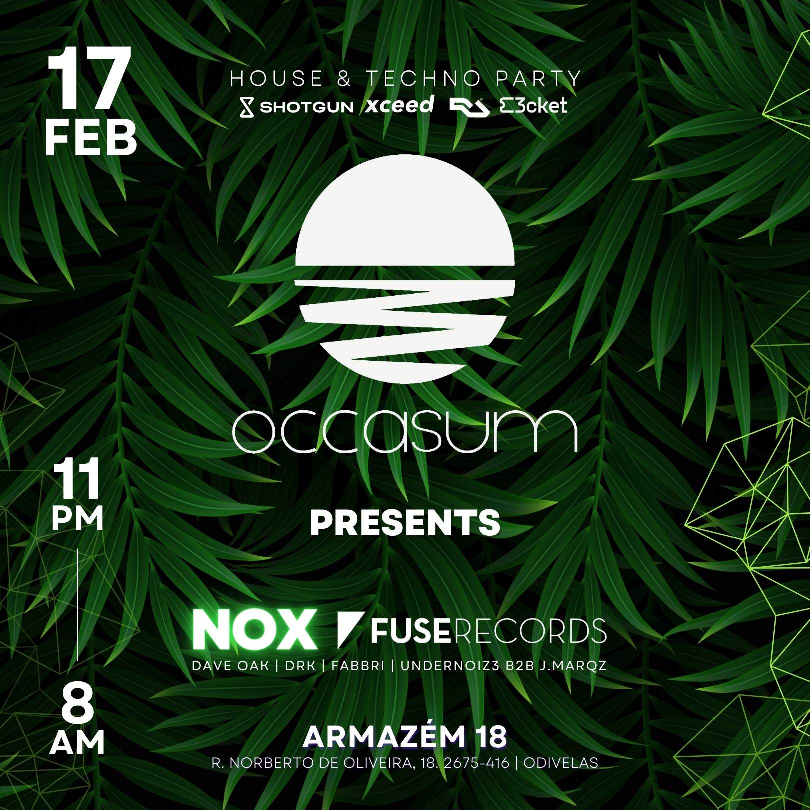 Occasum presents NOX (Fuse Records) - DAVE OAK - DRK - FABBRI - UNDERNOIZ3 - J.MARQZ - Página frontal