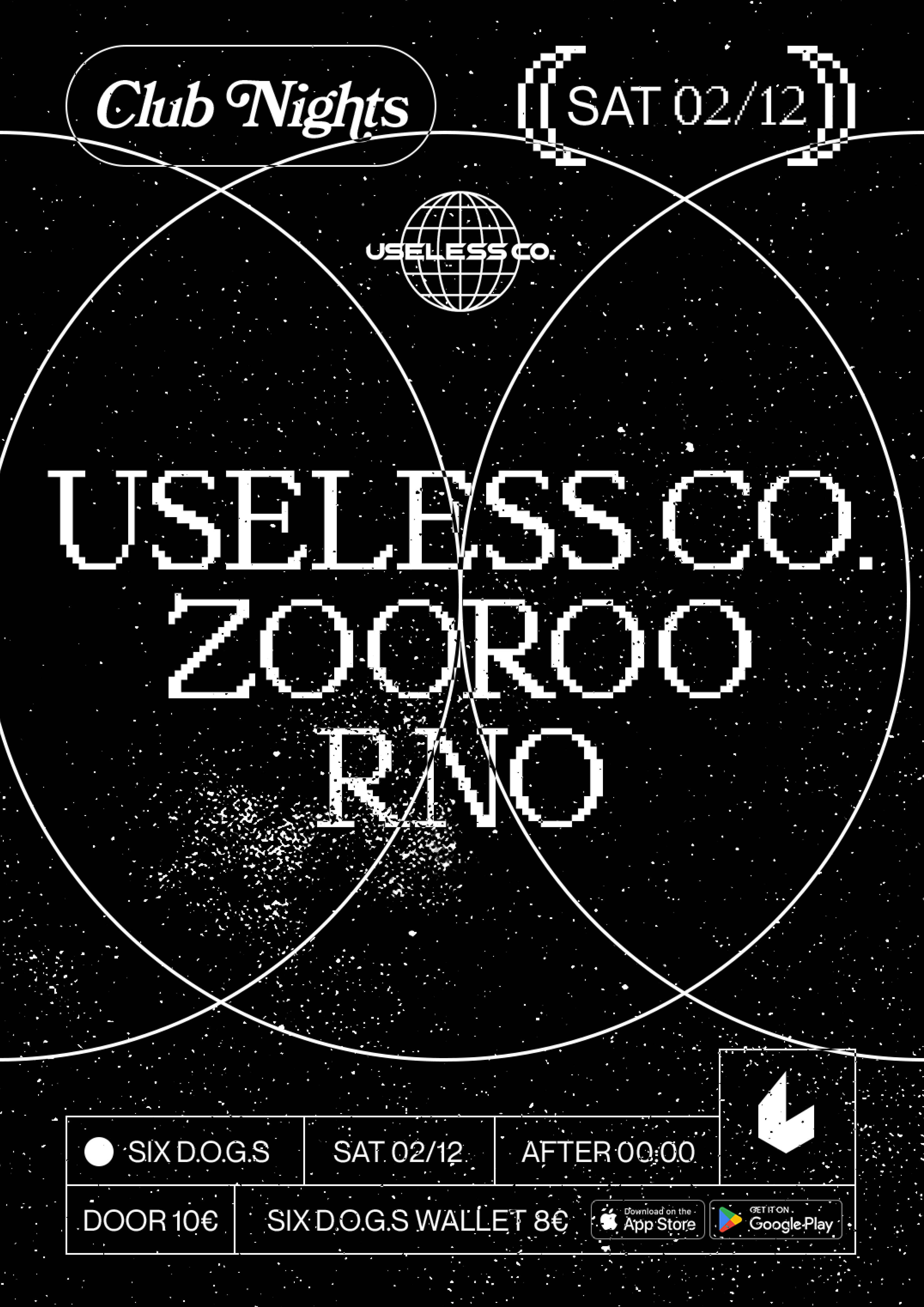 SIX D.O.G.S: USELESS CLUBNIGHT with Useless Co. · ZOOROO · RNO - フライヤー表