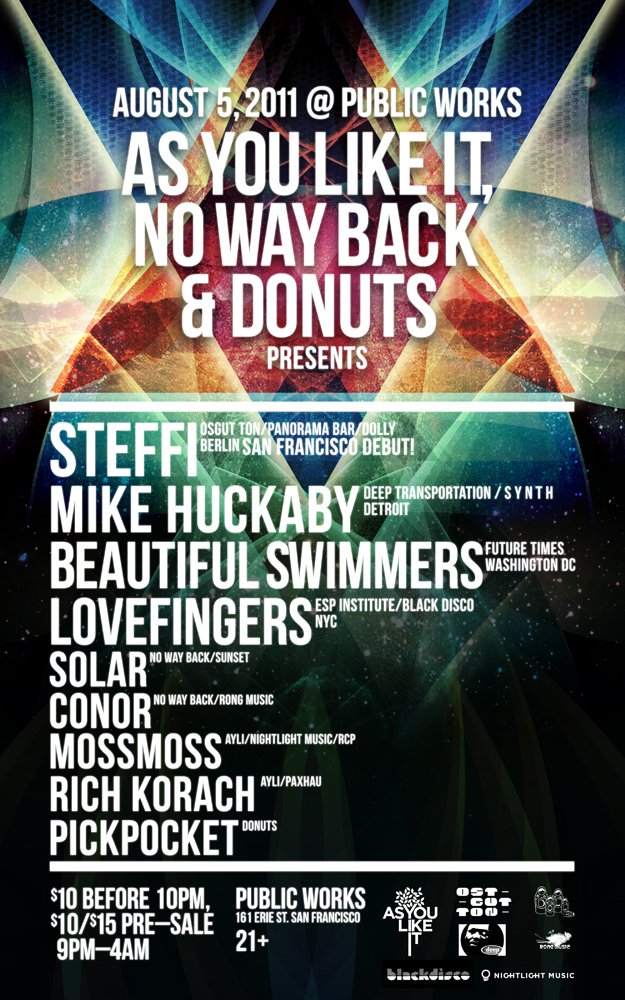 No Way Back, As You Like It, Donuts present: Steffi, Mike Huckaby, Beautiful Swimmers, Lovefingers - Página frontal
