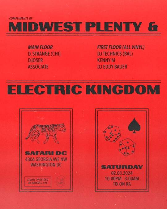 Midwest Plenty x Electric Kingdom presents D Strange, DJ Technics, Djoser - フライヤー表