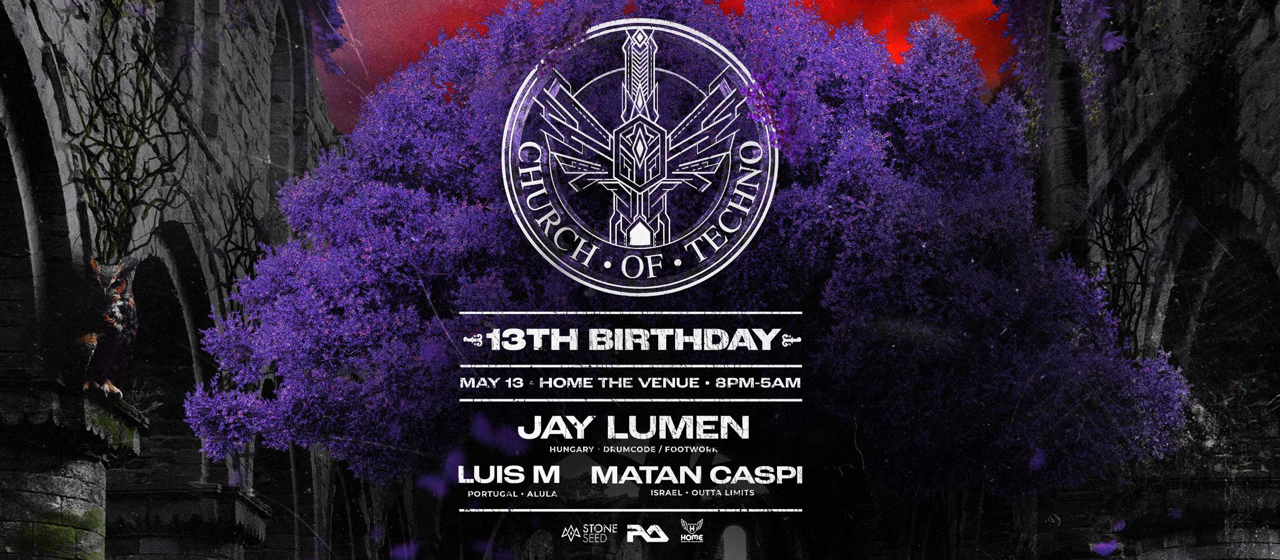 Church of Techno - 13th Birthday ft. JAY LUMEN, LUIS M, MATAN CASPI - フライヤー表