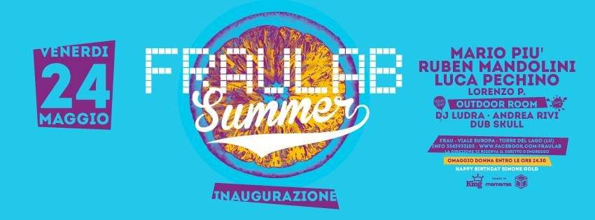 Frau Lab Summer Opening Party Feat. Mario Più, Ruben Mandolini, Luca Pechino - フライヤー表