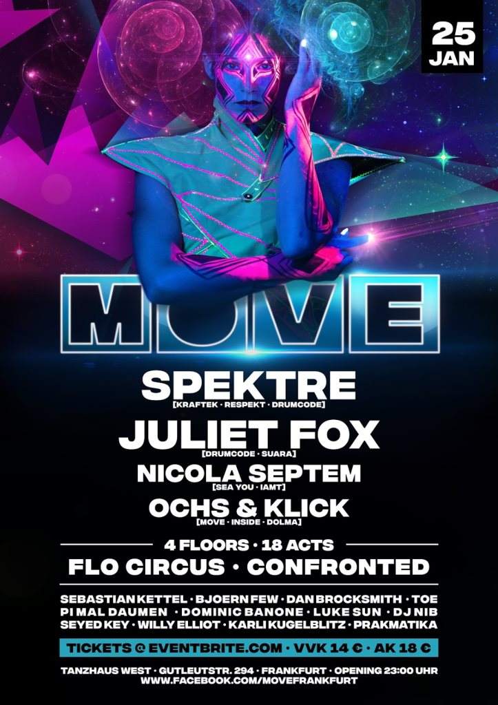 Move with Spektre, Juliet Fox, Nicola Septem, Ochs & Klick - フライヤー表