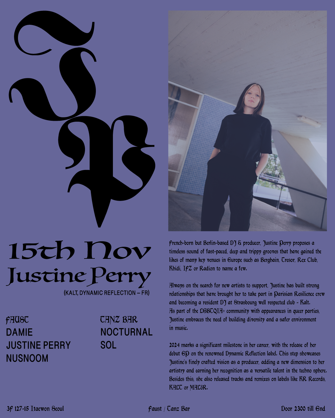 INVITES: Justine Perry at Faust, Seoul