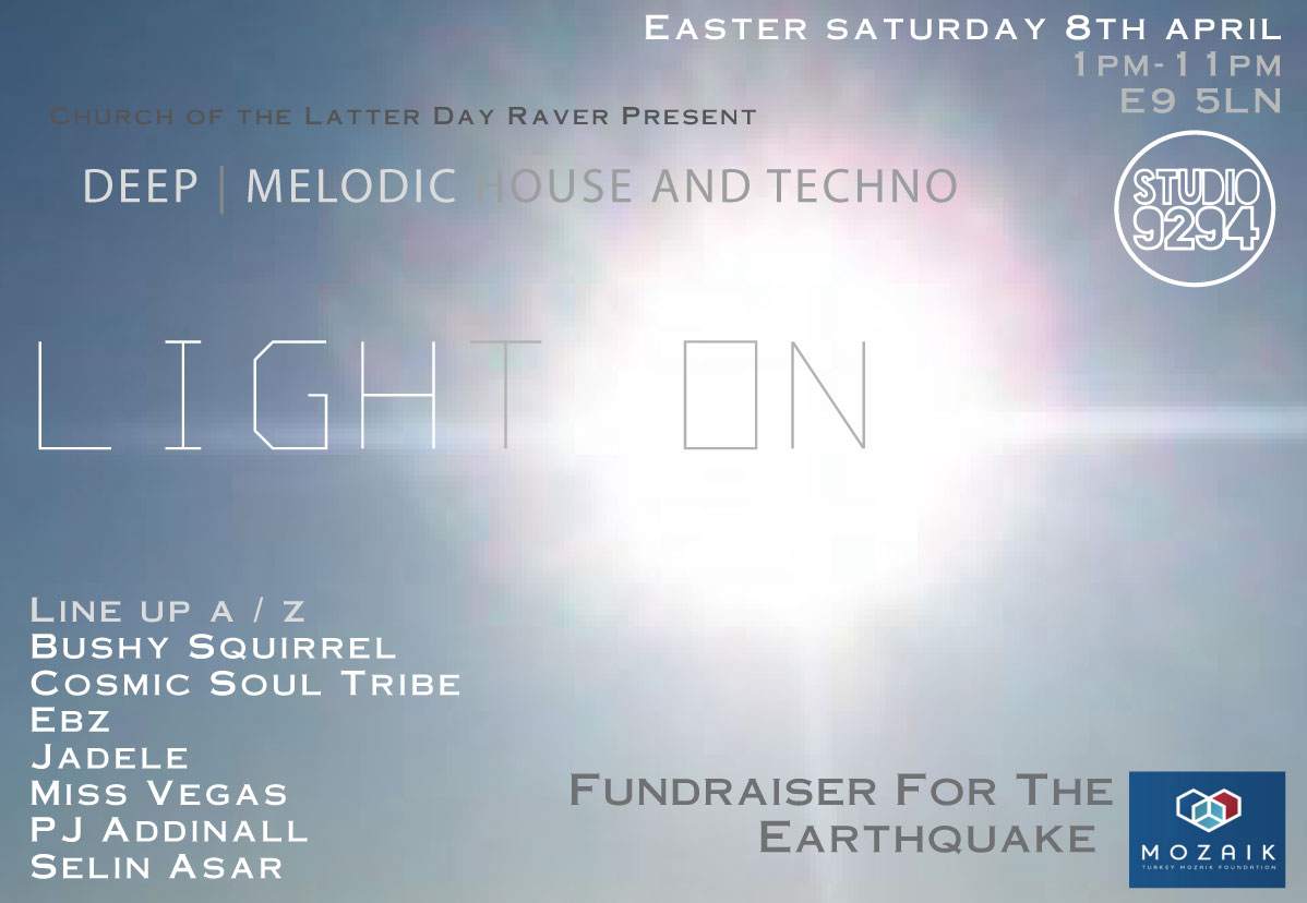 Light On - earthquake fundraiser and day rave - フライヤー表