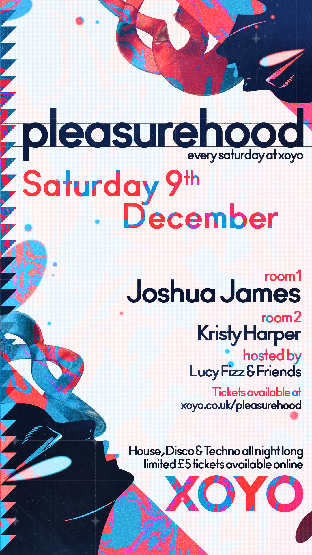 Pleasurehood Saturdays - House and Disco - Joshua James - Kristy Harper - Lucy Fizz & Friends - Página trasera