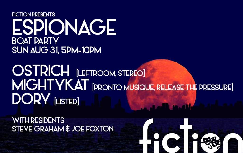 Fiction presents Espionage Boat Party - Flyer front
