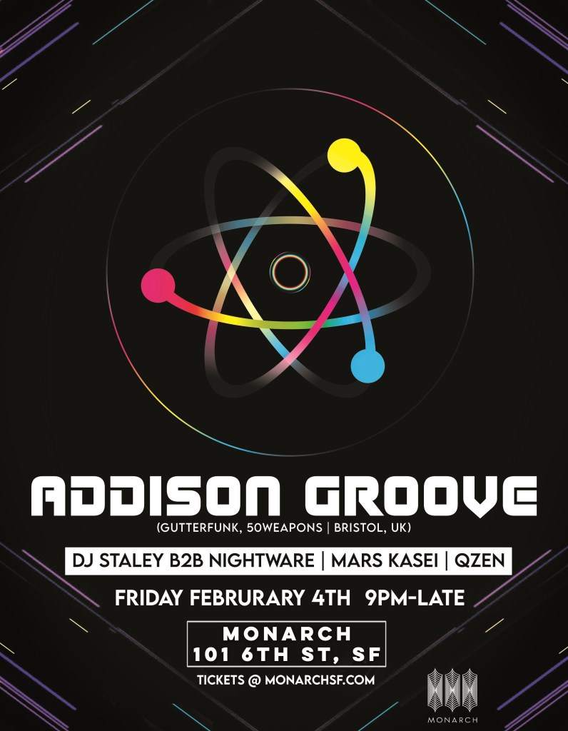 Addison Groove, Qzen, DJ Staley B2B Nightware and Mars Kasei - フライヤー表